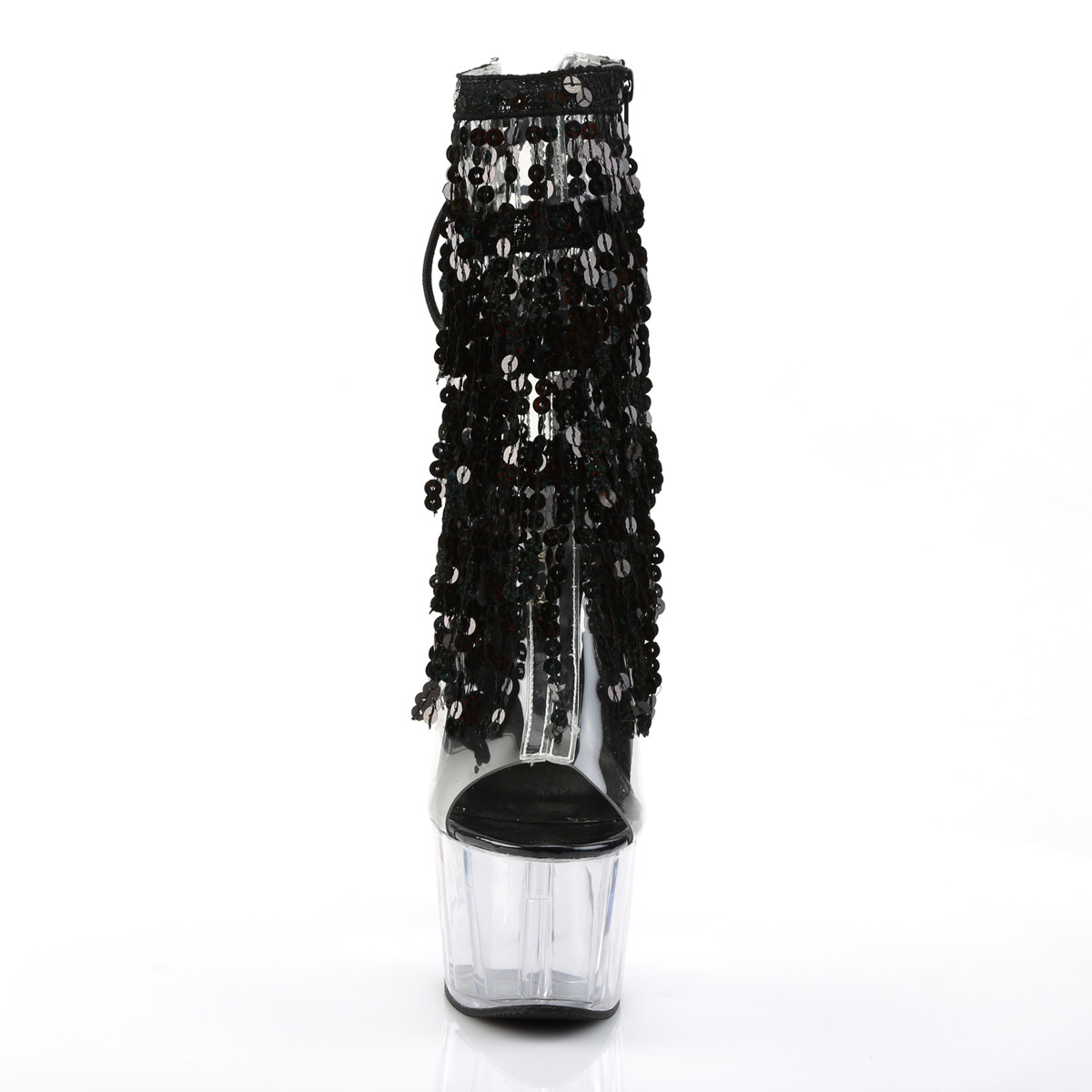 Pleaser Adore-1017SQF C-B/C - Przezroczyste botki z odkrytymi palcami na wysokiej platformie