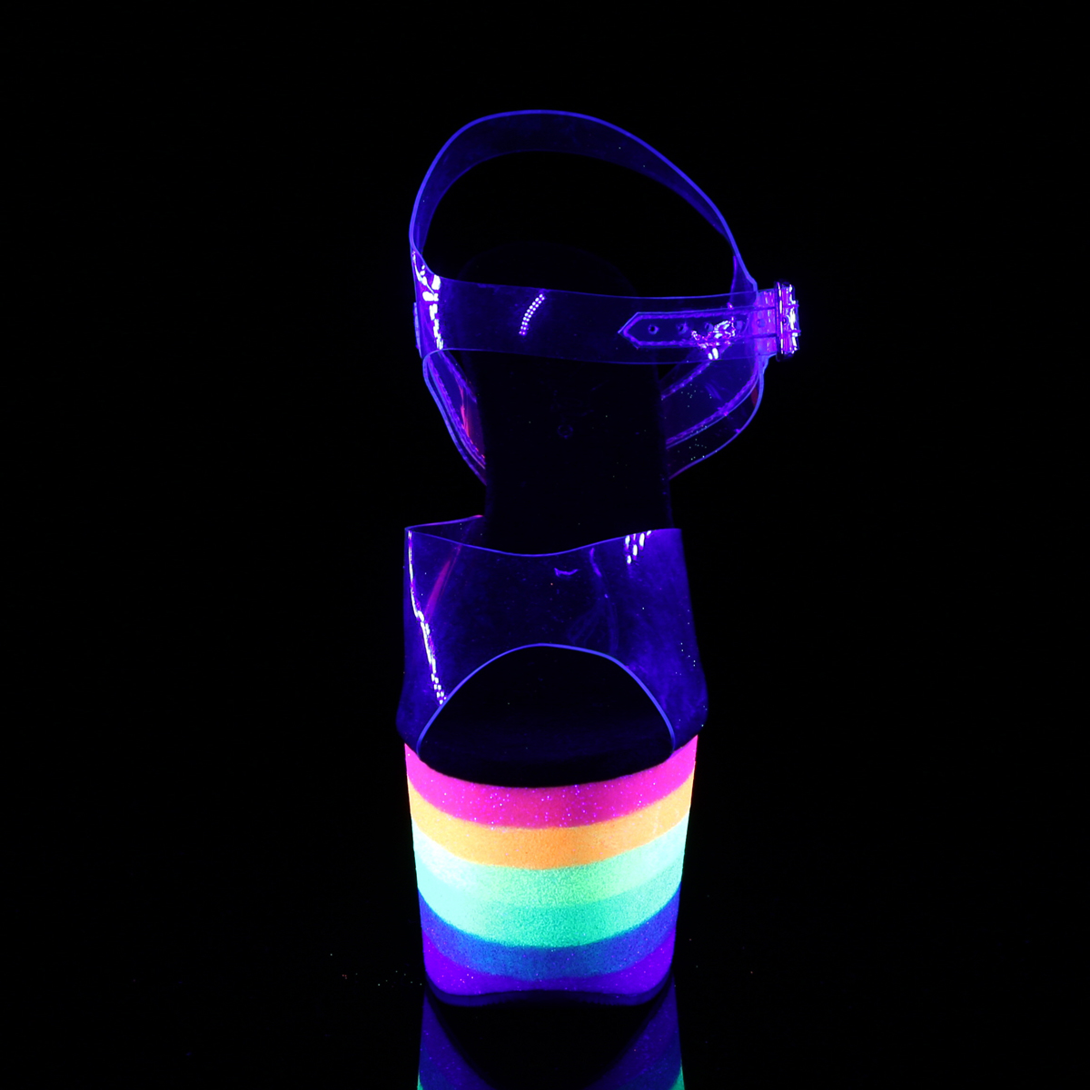 Pleaser Adore-708UVRB C/NRNOWG - Przezroczyste reagujące na uv sandały na wysokiej platformie