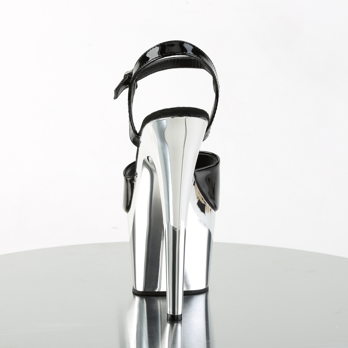 Pleaser Adore-709 B/SCH - Błyszczące czarne sandały na wysokiej platformie