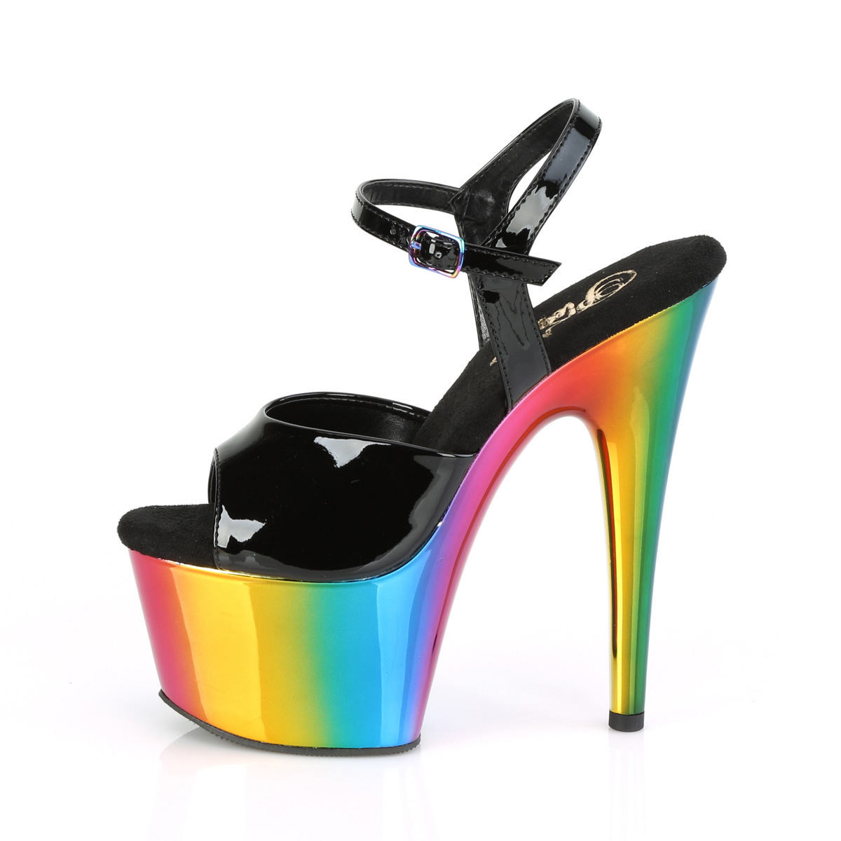 Pleaser Adore-709RC B/RBOWCH - Błyszczące czarne sandały na wysokiej platformie
