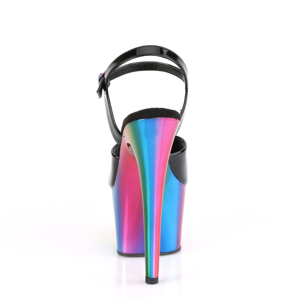 Pleaser Adore-709RC B/RBOWCH - Błyszczące czarne sandały na wysokiej platformie