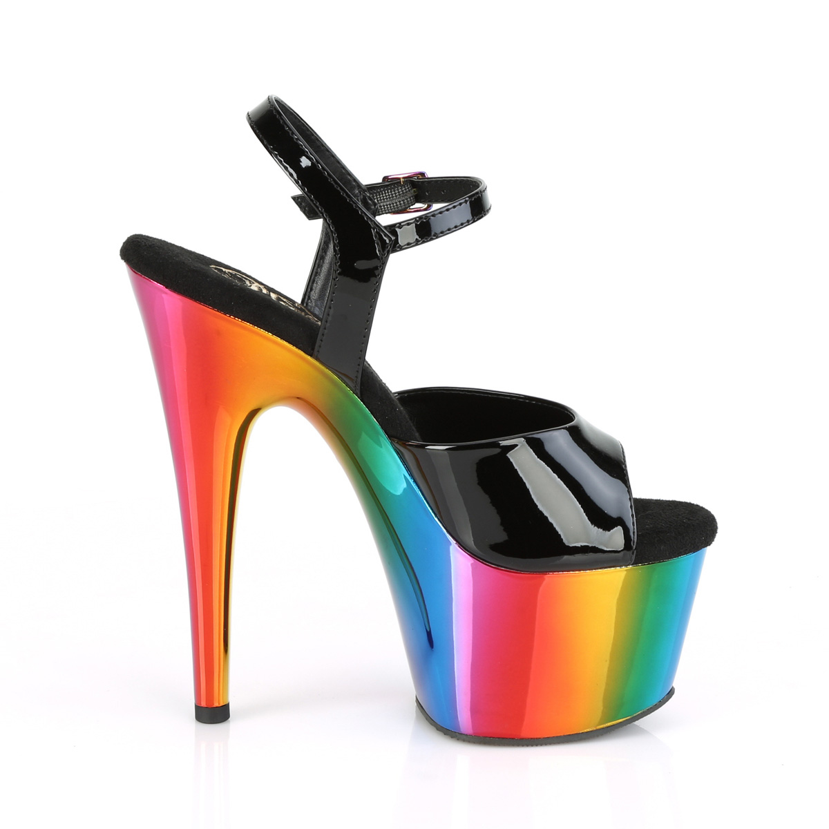 Pleaser Adore-709RC B/RBOWCH - Błyszczące czarne sandały na wysokiej platformie