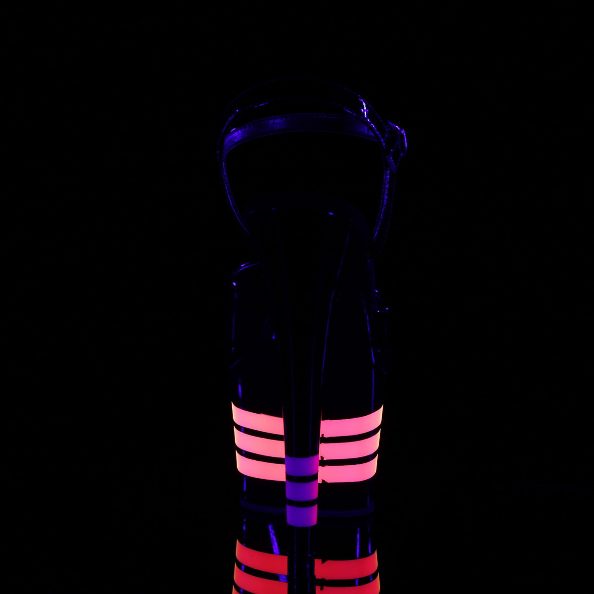 Pleaser Adore-709UVLN B/B-UVLN - Błyszczące czarne reagujące na uv sandały na wysokiej platformie