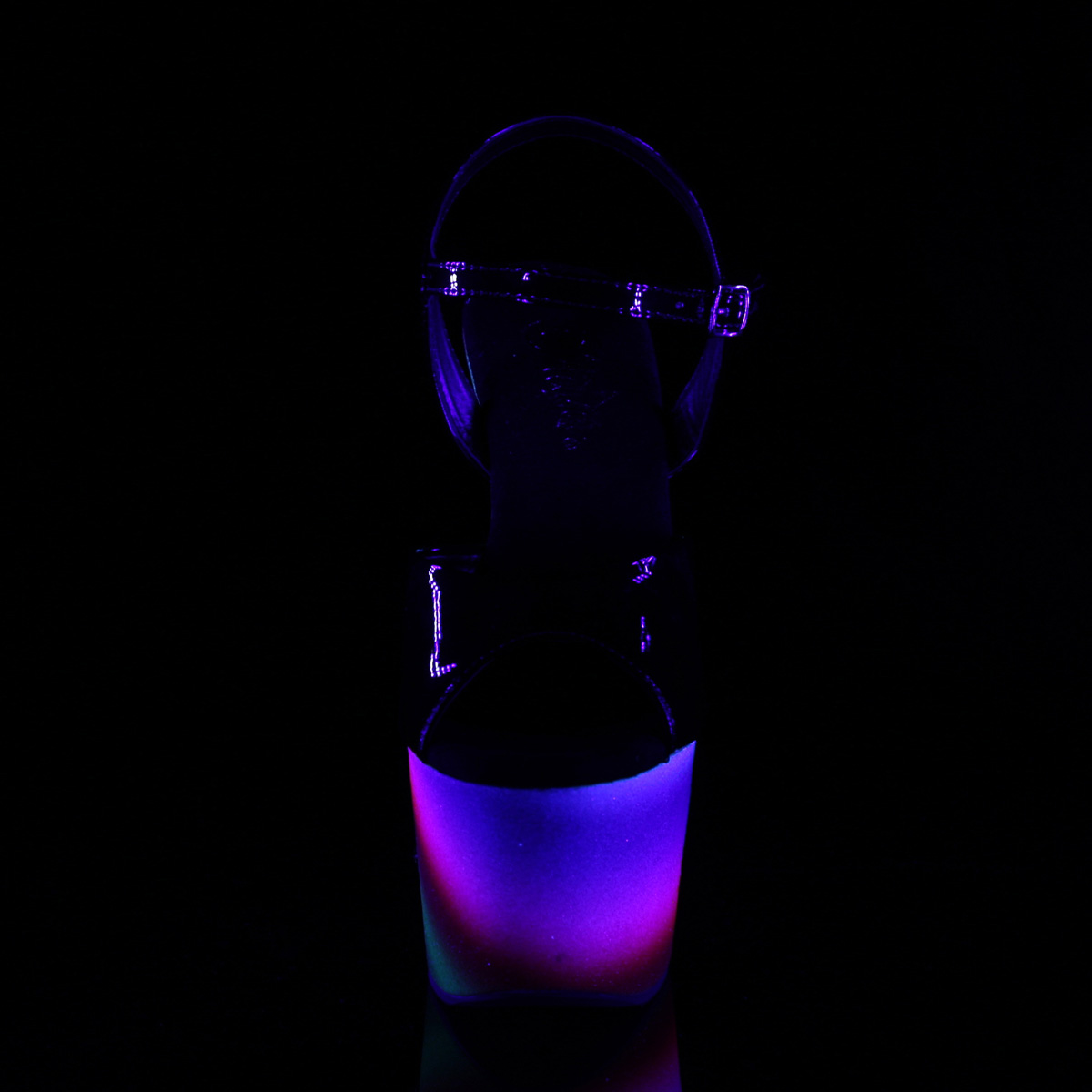 Pleaser Adore-709WR B/RBOWG - Błyszczące czarne sandały na wysokiej platformie