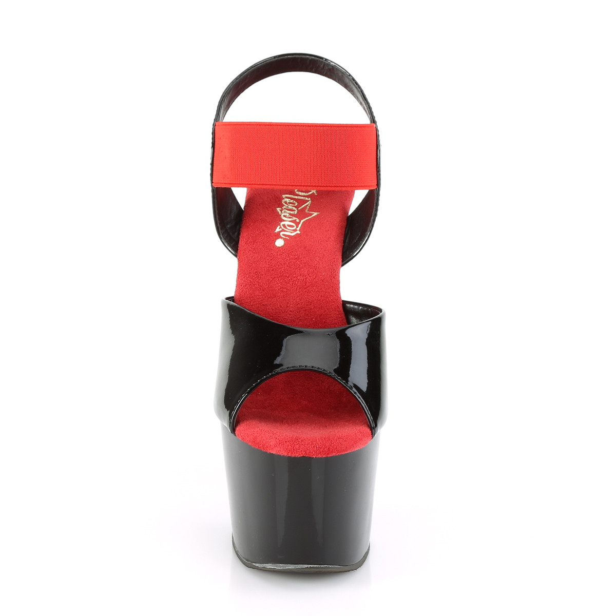 Pleaser Adore-714 BPT-RELS/B - Błyszczące czarne sandały na wysokiej platformie