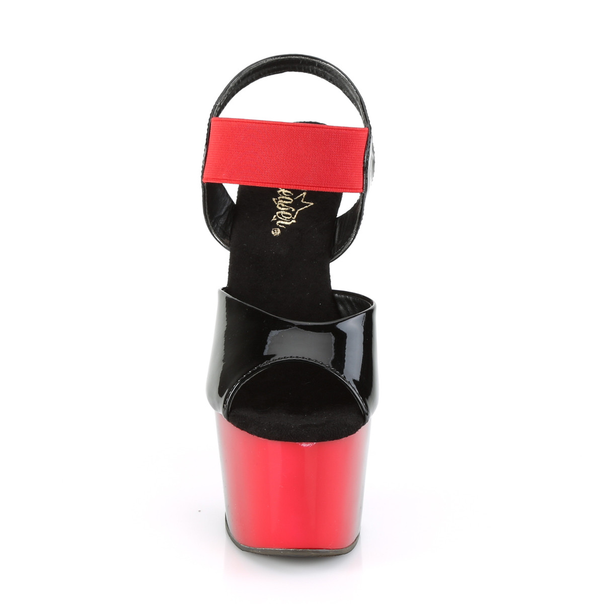 Pleaser Adore-714BR BPT-RELS/M - Błyszczące czarne sandały na wysokiej platformie