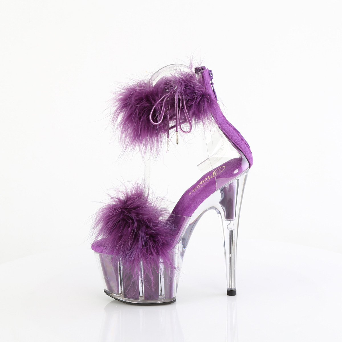 Pleaser Adore-724F C-PPFUR/M - Przezroczyste buty z paskiem nad kostką na wysokiej platformie