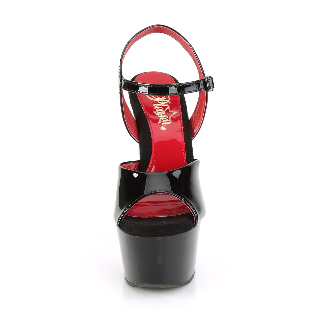 Pleaser Aspire-609TT B/B-RCH - Błyszczące czarne sandały z platformą na platformie z wysokimi obcasami