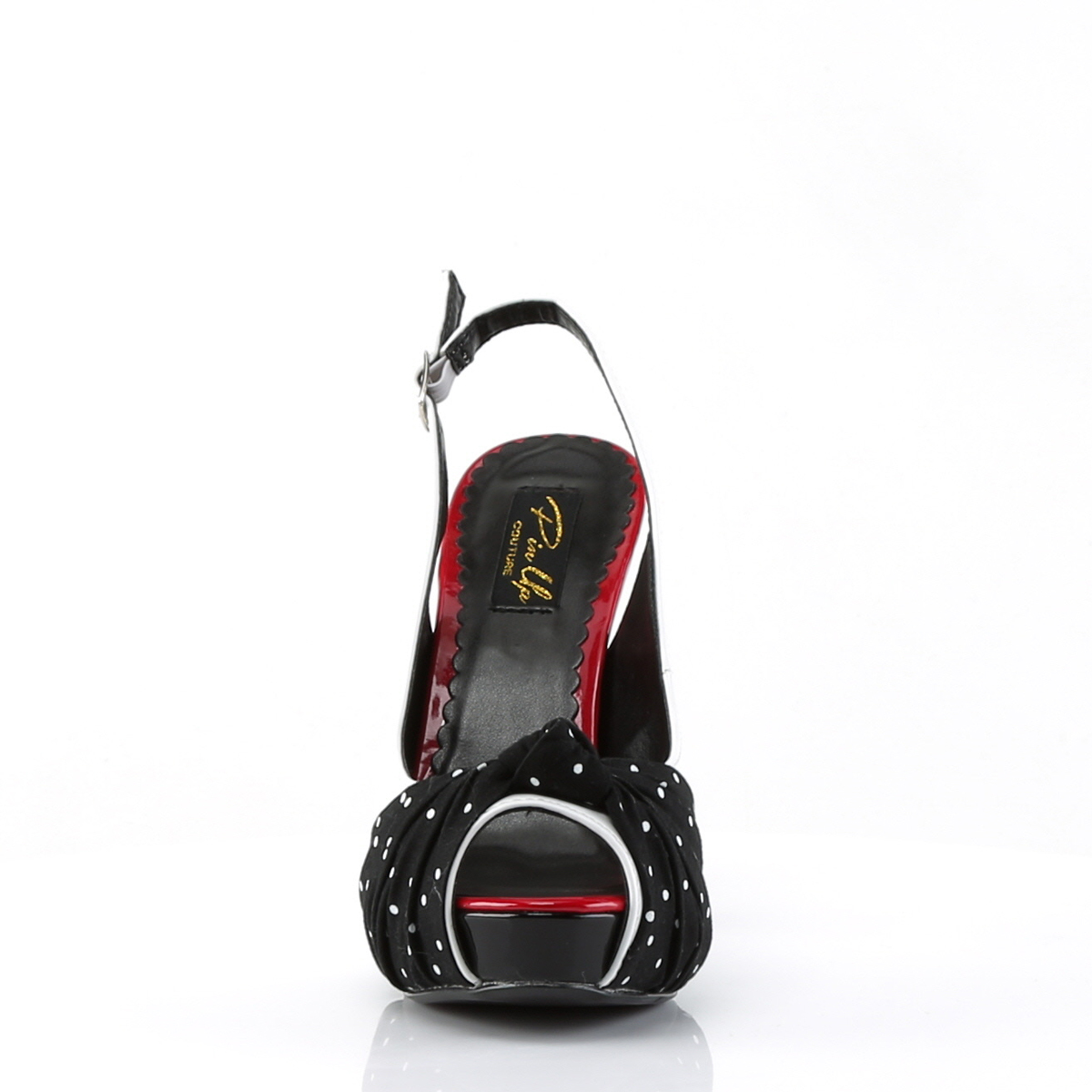 Pin Up Couture Bettie-09 W-BF - Błyszczące białe czółenka z odkrytymi palcami i wolną piętą