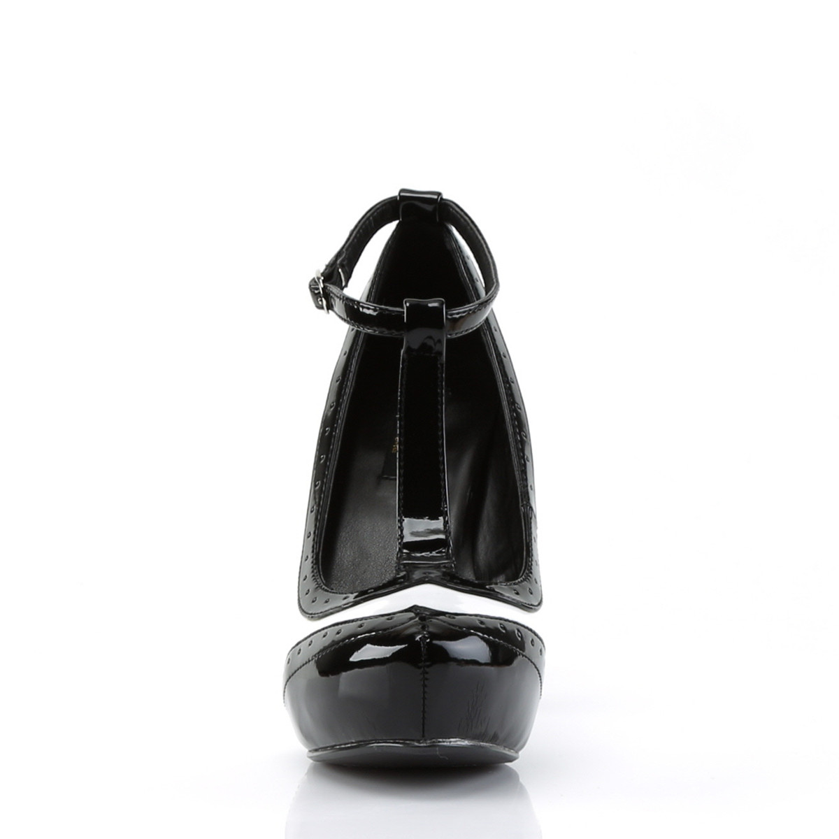 Pin Up Couture Bettie-22 BWPT - Błyszczące czarne czółenka z paskami