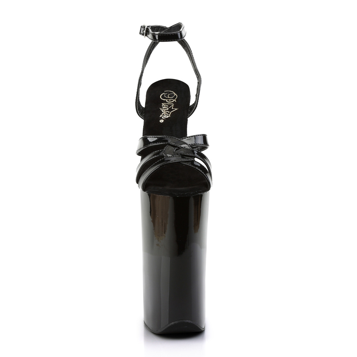 Pleaser Beyond-012 B/M - Błyszczące czarne sandały na wysokiej platformie