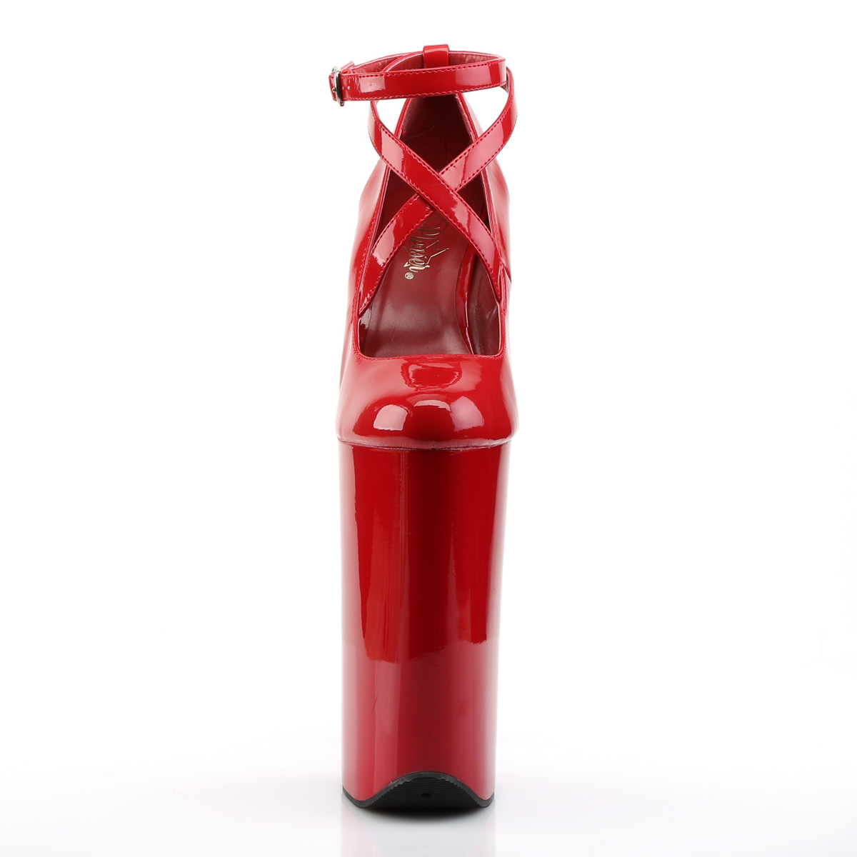 Pleaser Beyond-087 R/M - Błyszczące czerwone czółenka z paskami na wysokiej platformie