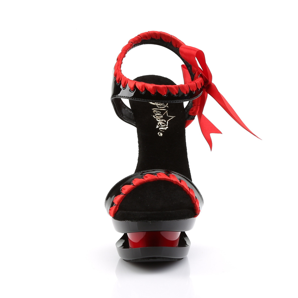 Pleaser Blondie-615 B-R/M - Błyszczące czarne sandały z platformą na platformie z wysokimi obcasami