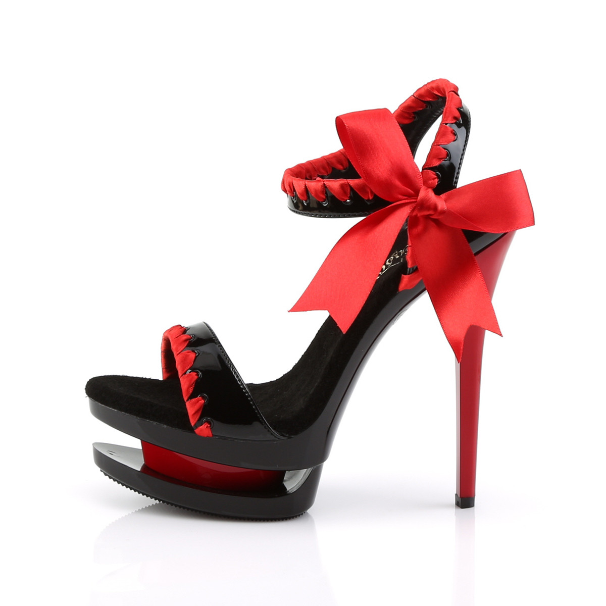 Pleaser Blondie-615 B-R/M - Błyszczące czarne sandały z platformą na platformie z wysokimi obcasami