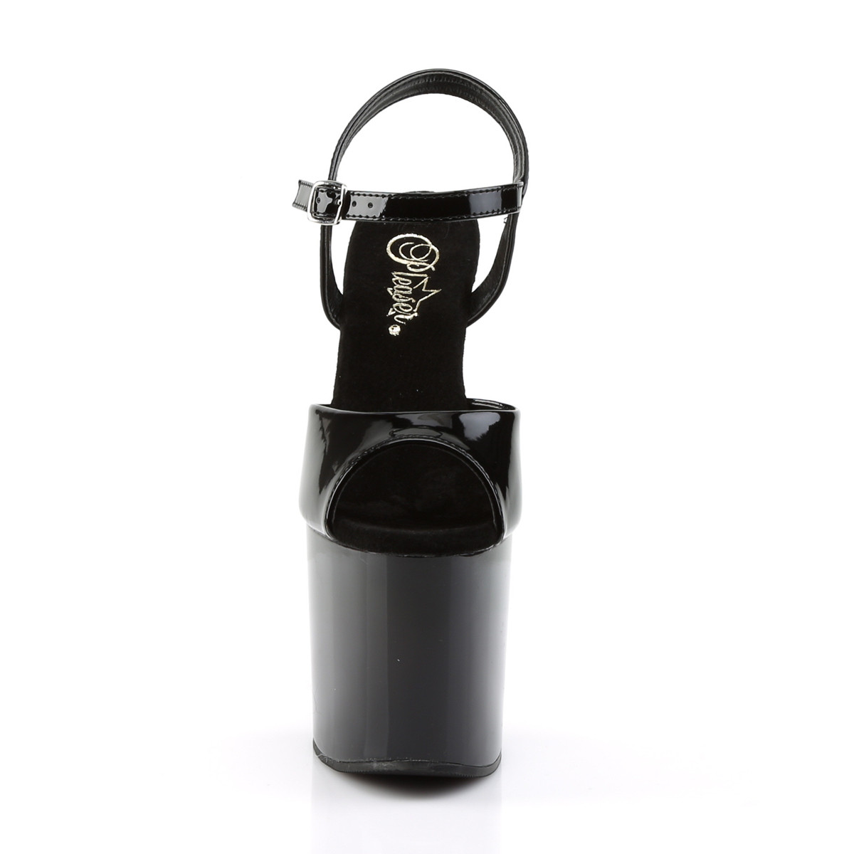 Pleaser Bondgirl-709 B/M - Błyszczące czarne sandały na wysokiej platformie