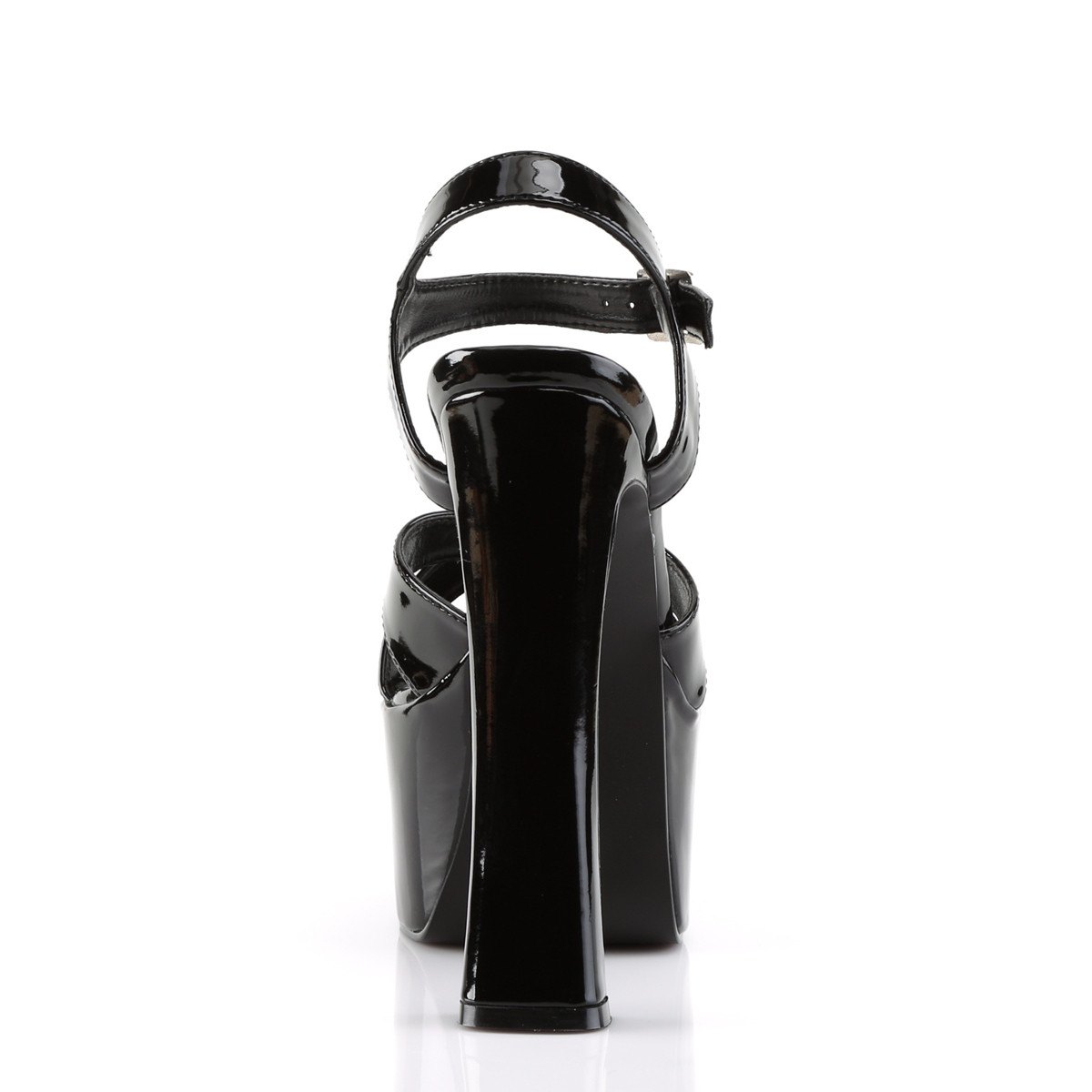 Devious Candy-40 B - Błyszczące czarne sandały z platformą na platformie z wysokimi szerokimi obcasami