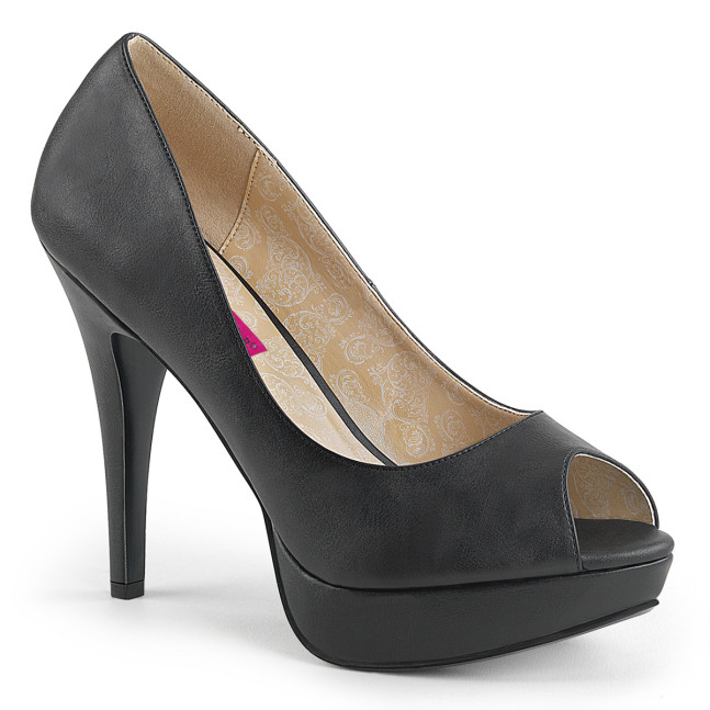 Pleaser Pink Label Chloe-01 BPU - Czarne czółenka z odkrytymi palcami na platformie z wysokimi obcasami