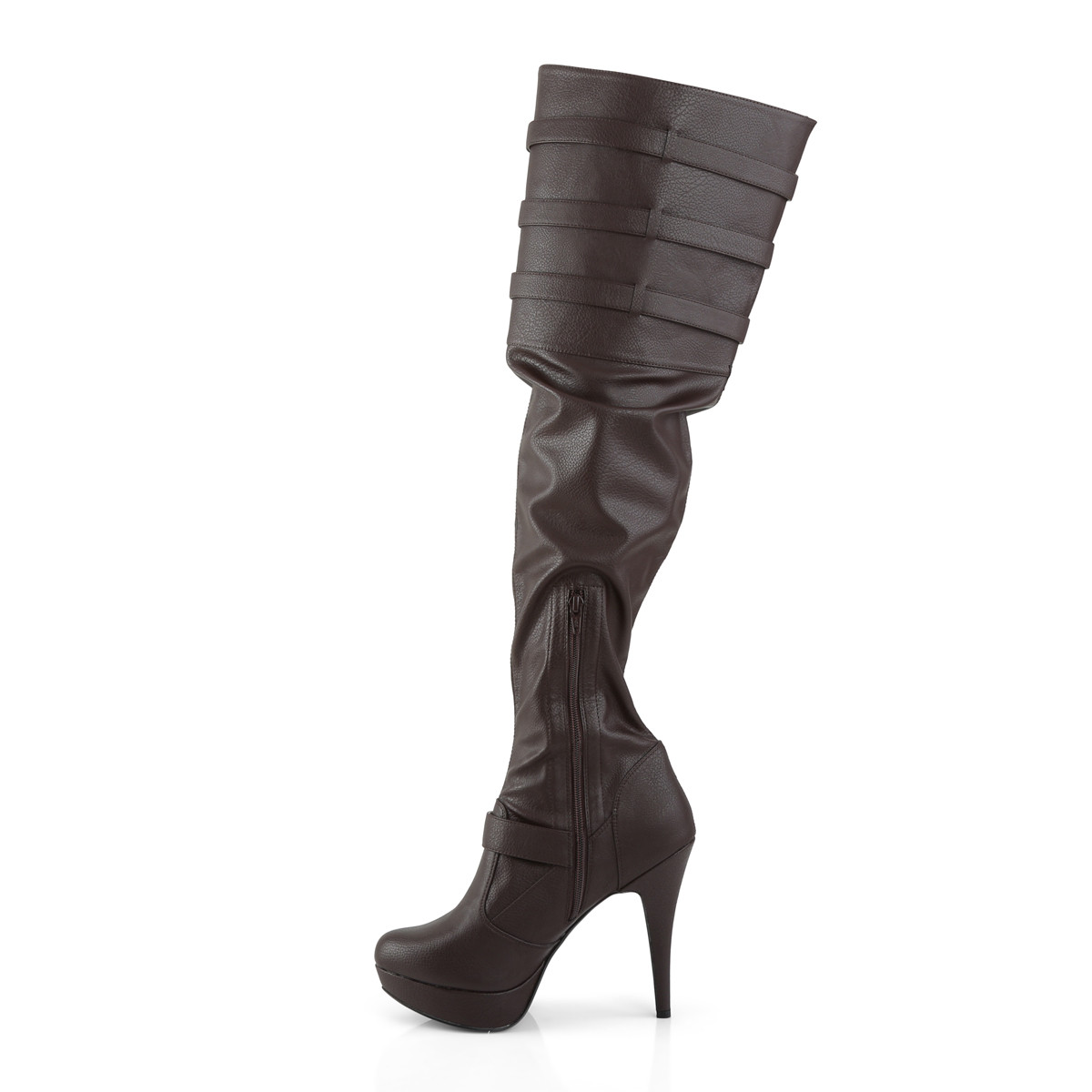 Pleaser Pink Label Chloe-308 BNPU - Brązowe kozaki za kolano na platformie z wysokimi obcasami