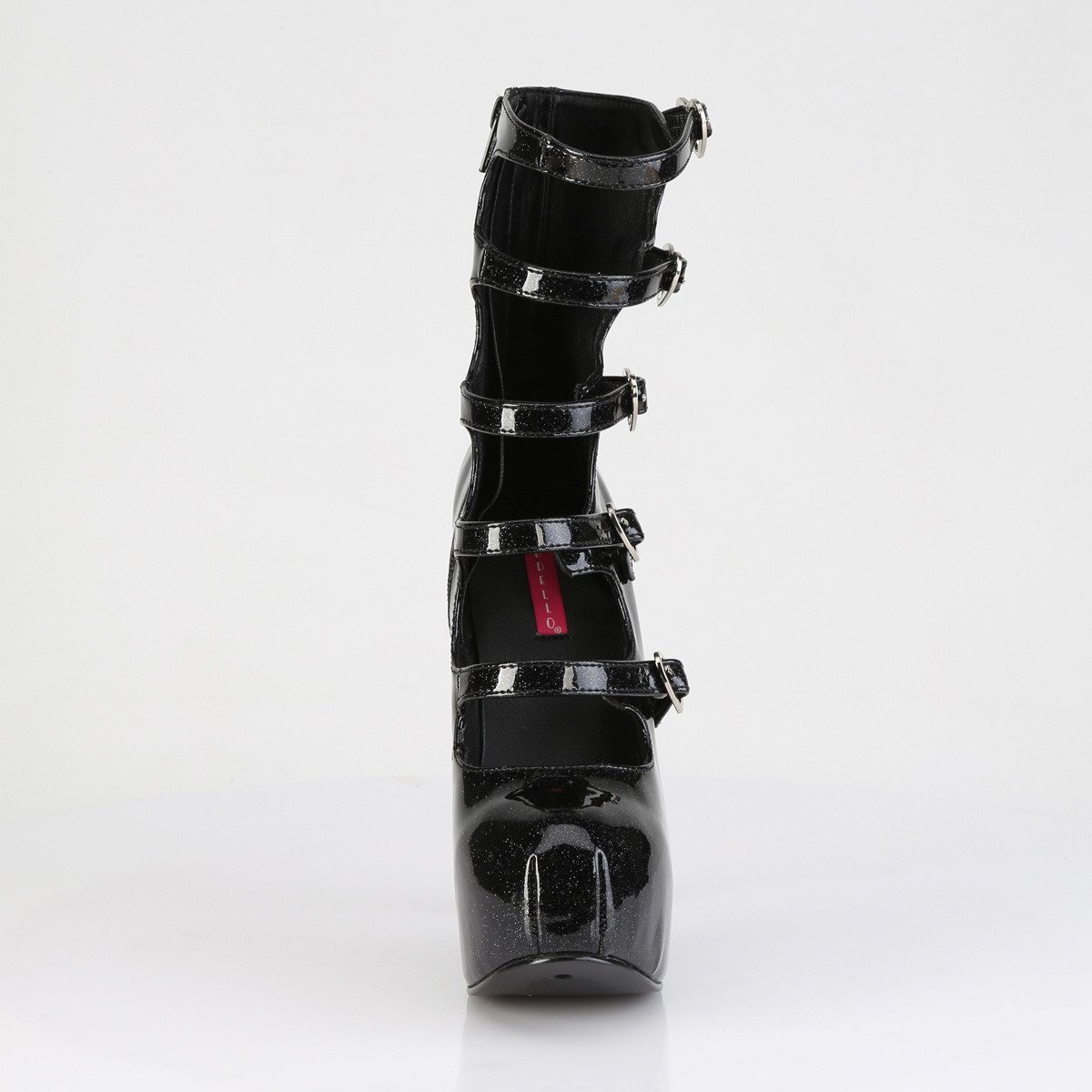 Bordello Teeze-23 B - Błyszczące czarne czółenka z paskami na platformie z wysokimi obcasami