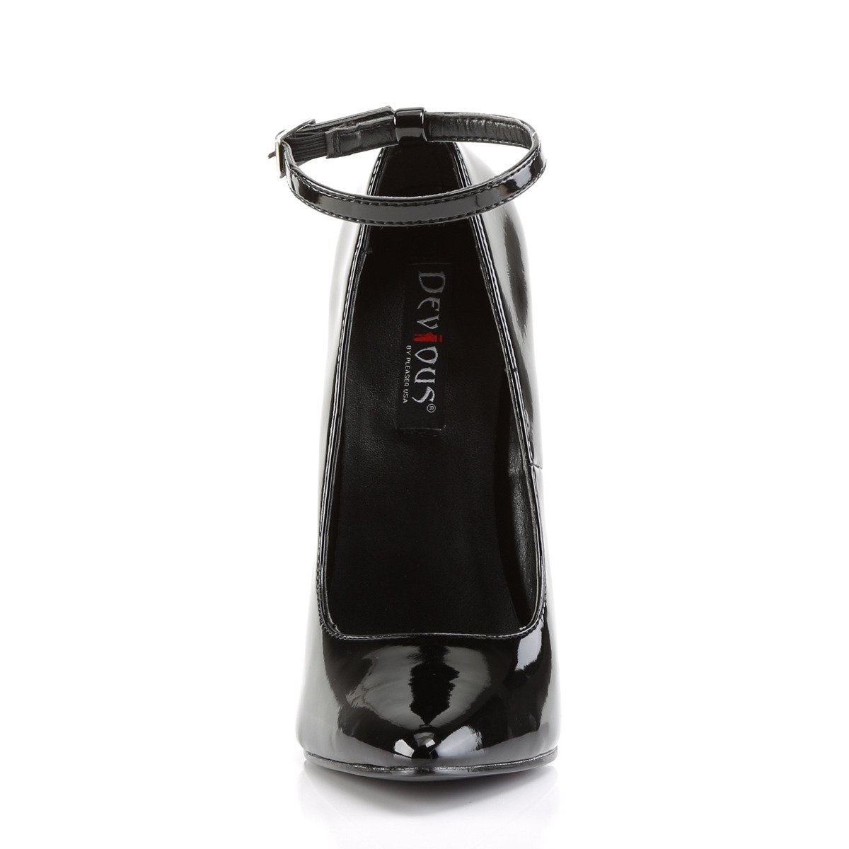 Devious Dagger-12 B - Błyszczące czarne czółenka z paskami na wysokim obcasie