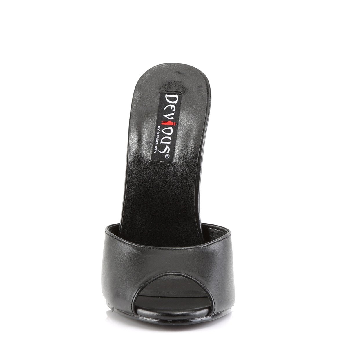 Devious Domina-101 B/LE - Czarne skórzane klapki na wysokim obcasie