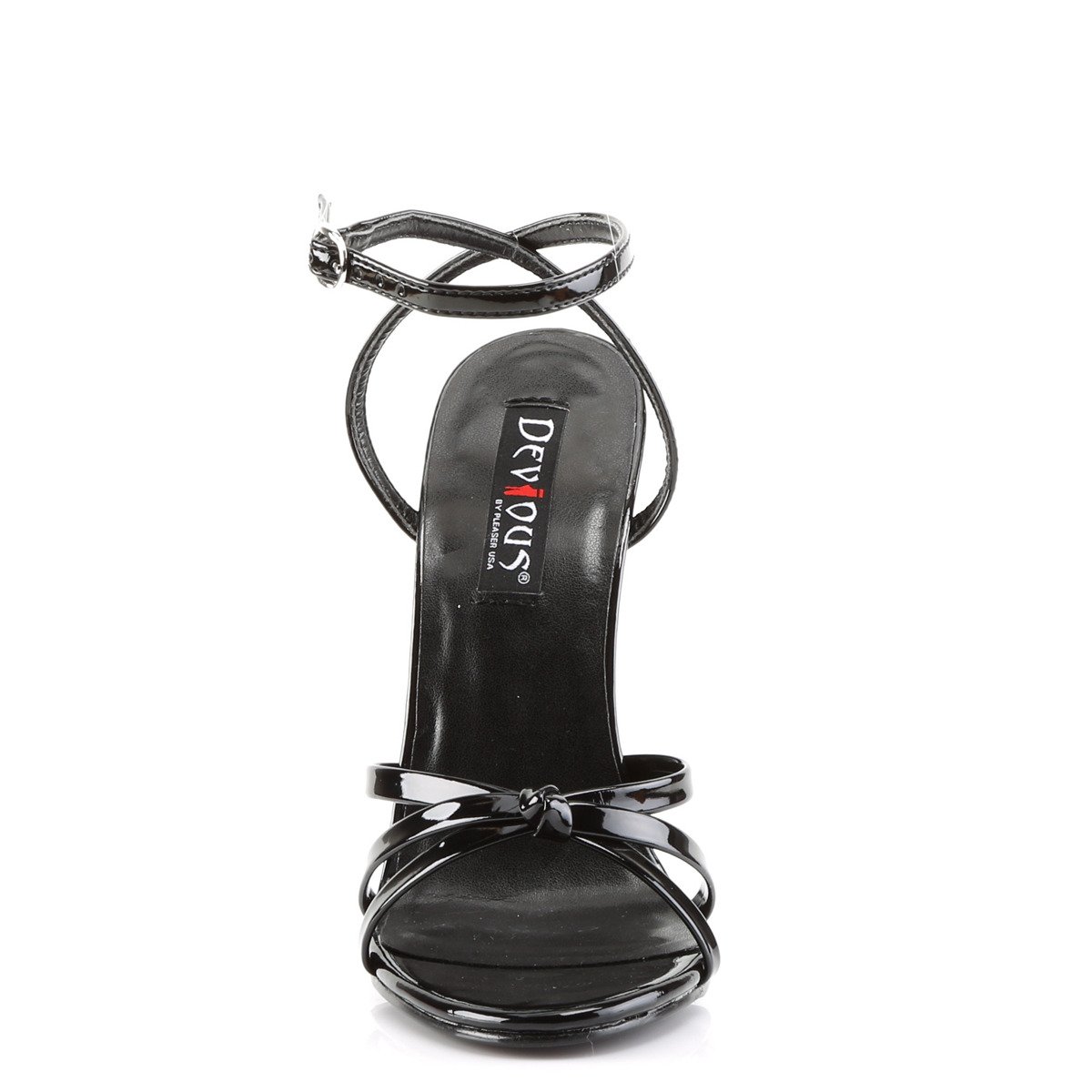 Devious Domina-108 B - Błyszczące czarne sandały na wysokim obcasie