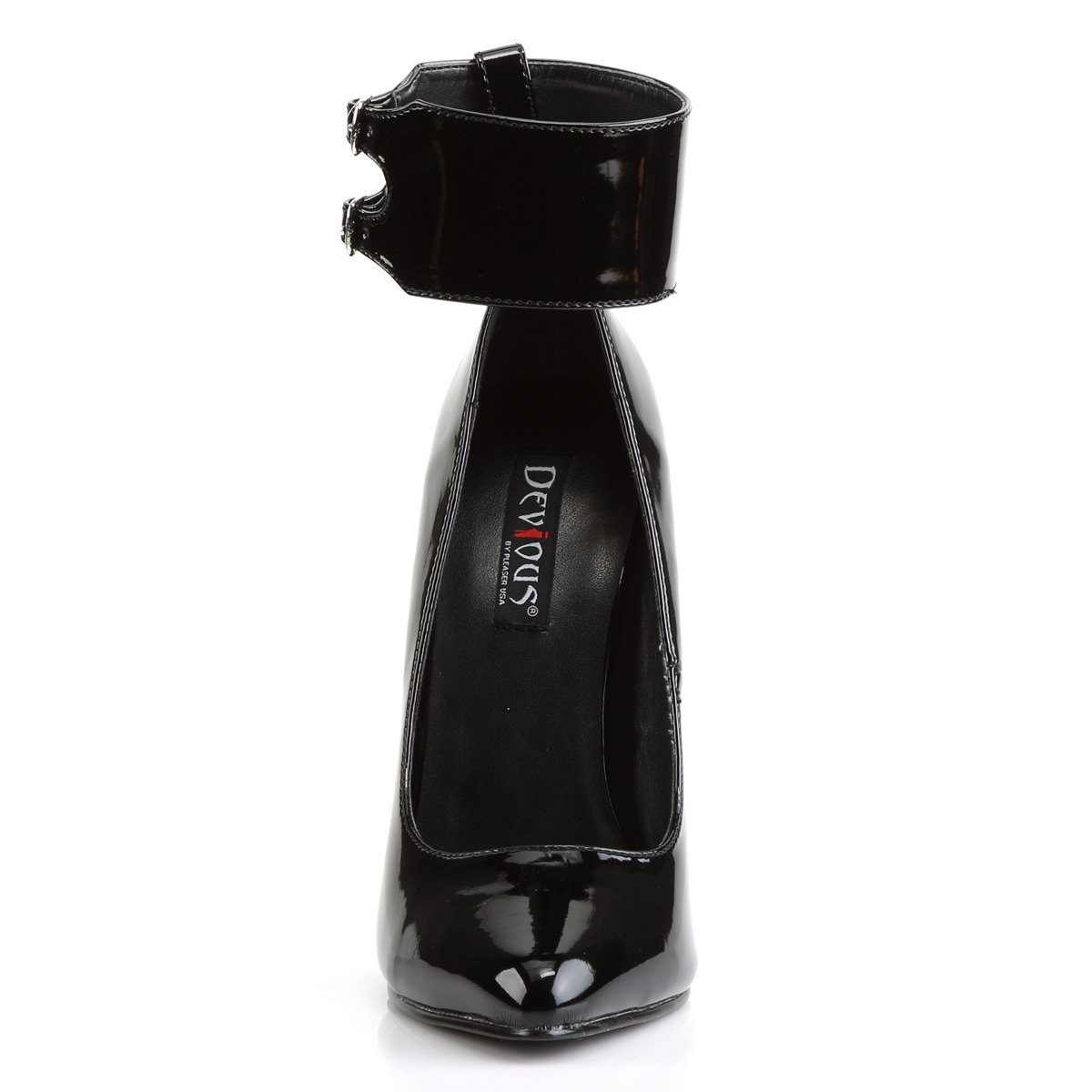 Devious Domina-434 B - Błyszczące czarne czółenka z paskami na wysokim obcasie