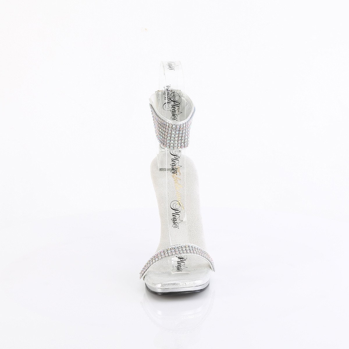 Fabulicious Chic-40 SFA-RS/M - Srebrne buty z paskiem nad kostką na wysokim obcasie