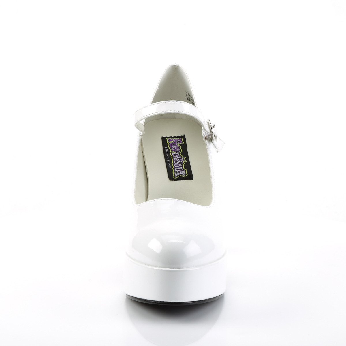 Funtasma Maryjane-50 W - Błyszczące białe buty typu mary jane na platformie z wysokimi szerokimi obcasami