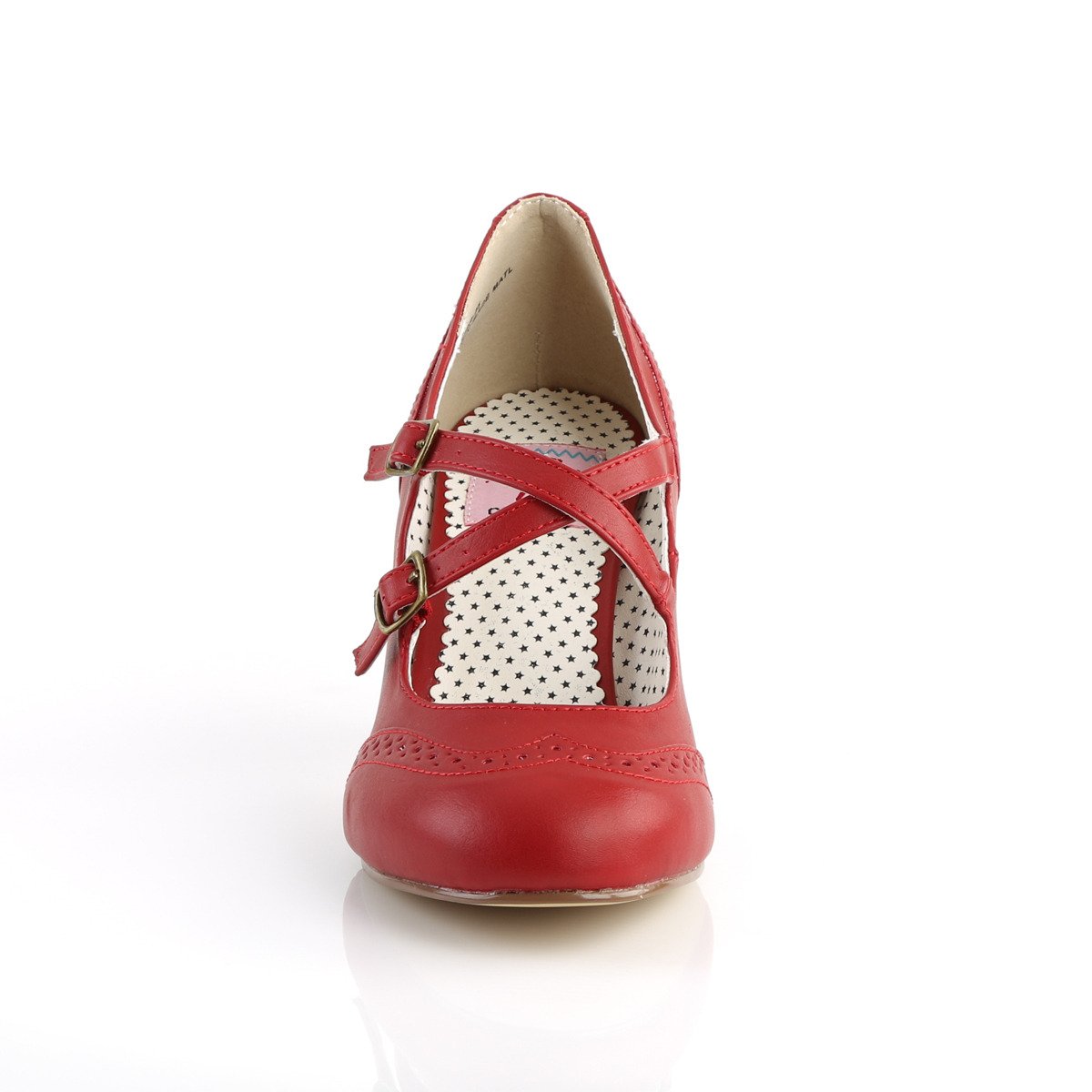 Pin Up Couture Flapper-35 RPU - Czerwone czółenka z paskami z szerokimi obcasami