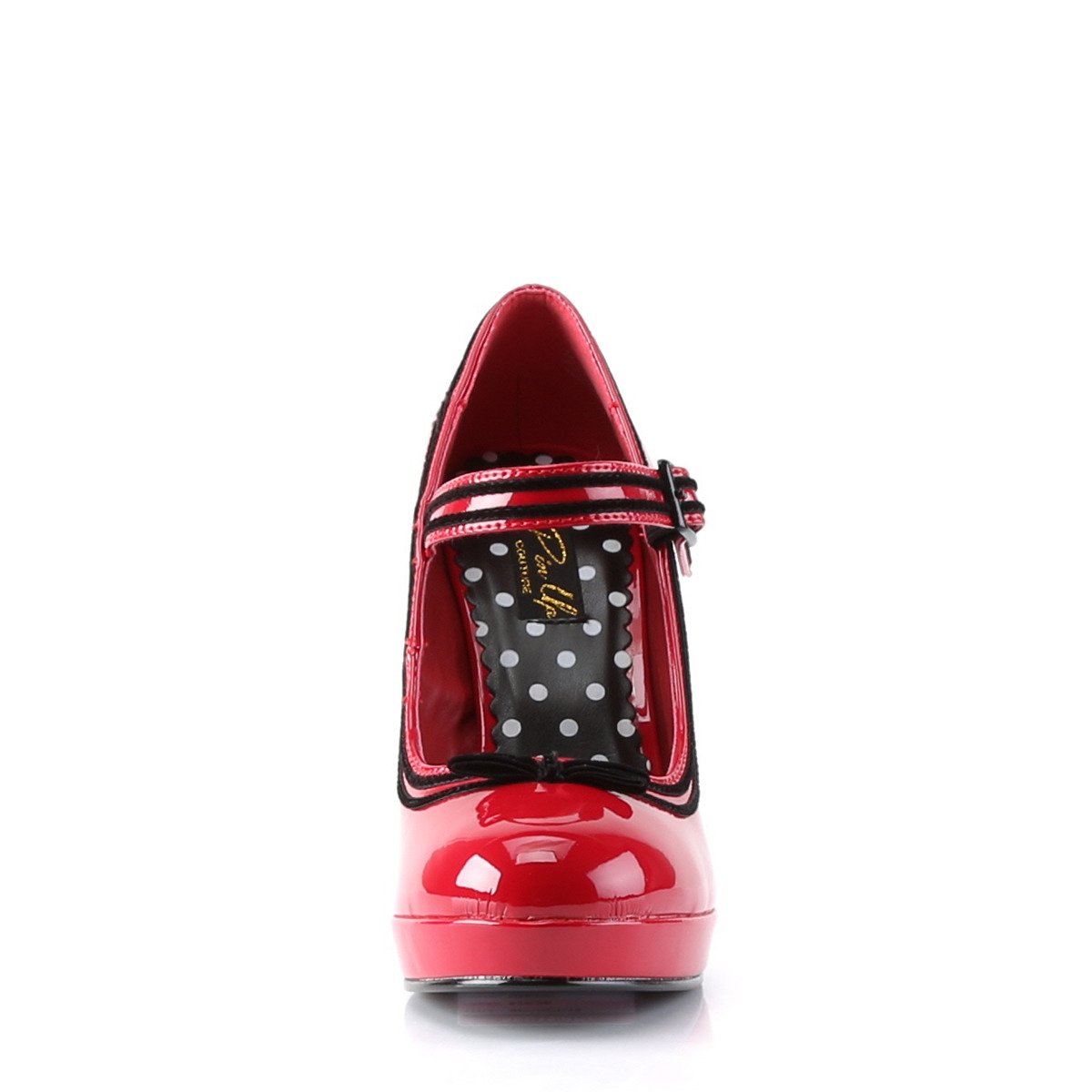 Pin Up Couture Secret-15 RPT - Błyszczące czerwone czółenka z paskami na wysokim obcasie