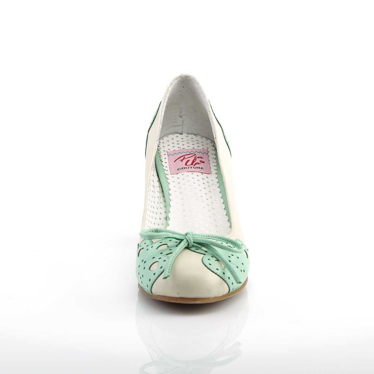 Pin Up Couture Wiggle-17 CR-MTPU - Beżowe czółenka z szerokimi obcasami