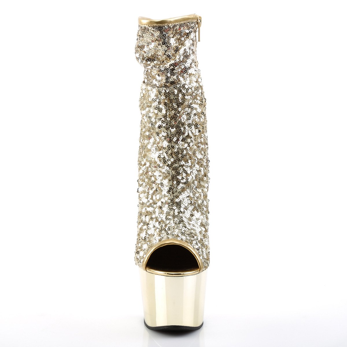 Pleaser Adore-1008SQ G/GCH - Złote buty za kostkę na wysokiej platformie