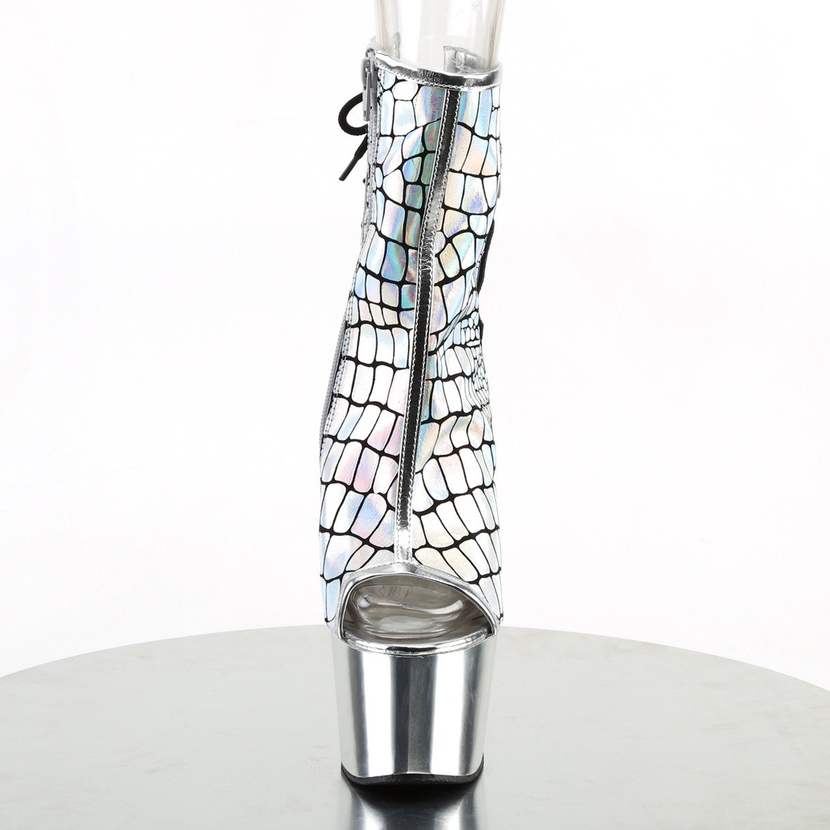 Pleaser Adore-1018HG SPU/SCH - Srebrne botki z odkrytymi palcami na wysokiej platformie