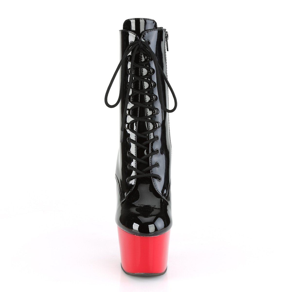 Pleaser Adore-1020 B/R - Błyszczące czarne buty za kostkę na wysokiej platformie
