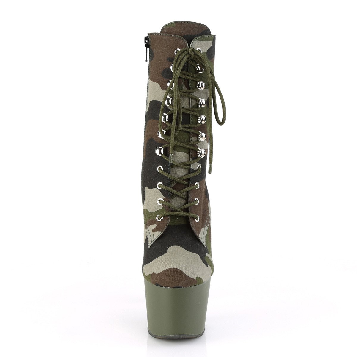 Pleaser Adore-1020CAMO GRN/DOL - Zielone buty za kostkę na wysokiej platformie
