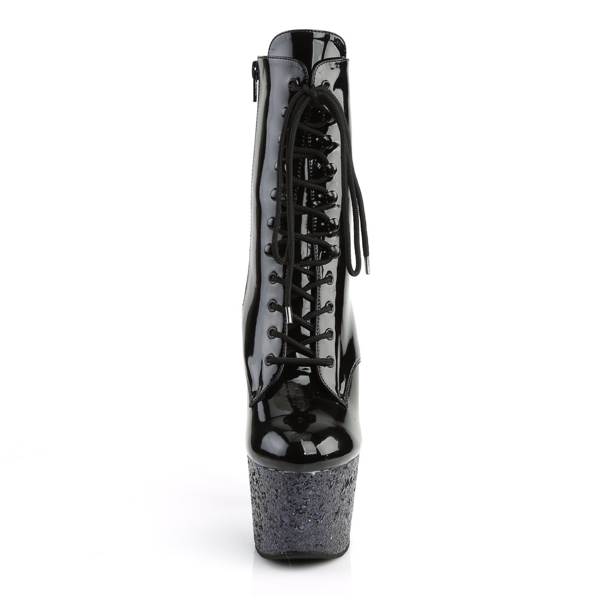 Pleaser Adore-1020LG B/M - Błyszczące czarne buty za kostkę na wysokiej platformie