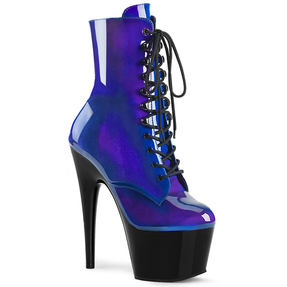 Pleaser Adore-1020SHG BLU-PP/B - Błyszczące niebieskie buty za kostkę na wysokiej platformie