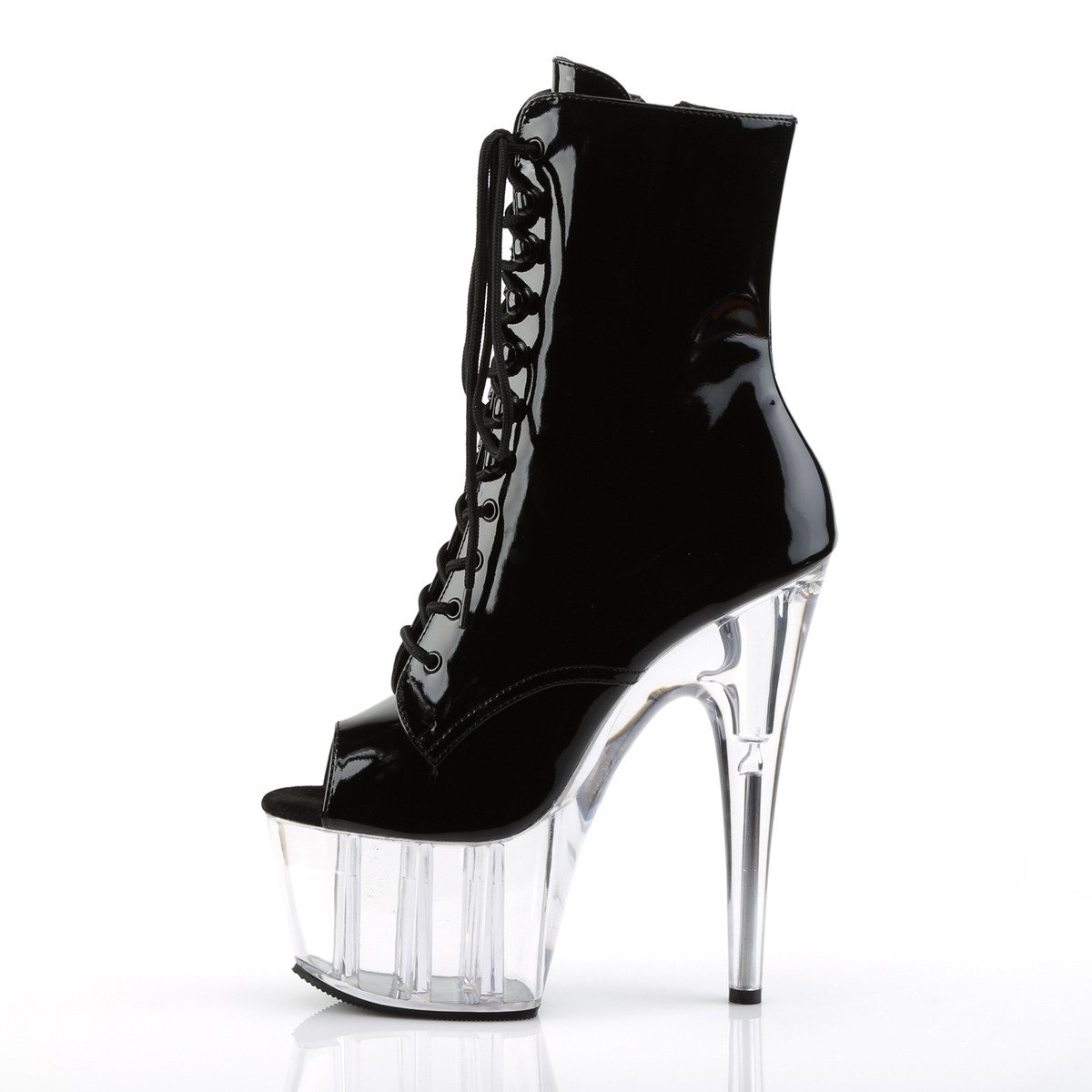 Pleaser Adore-1021 B/C - Błyszczące czarne buty za kostkę na wysokiej platformie