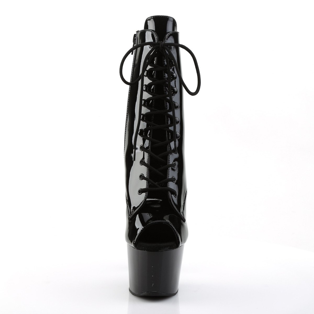 Pleaser Adore-1021 B/M - Błyszczące czarne buty za kostkę na wysokiej platformie