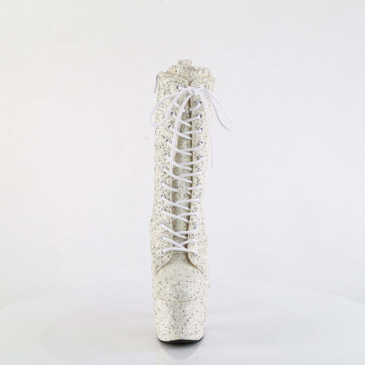 Pleaser Adore-1040GR IVMCG/M - Białe buty za kostkę na wysokiej platformie