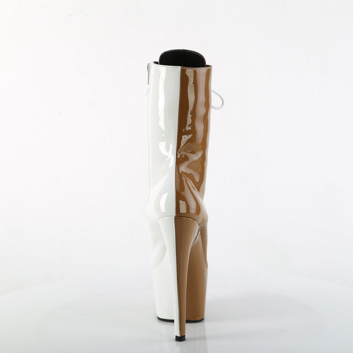 Pleaser Adore-1040TT TP-W/M - Błyszczące beżowe buty za kostkę na wysokiej platformie