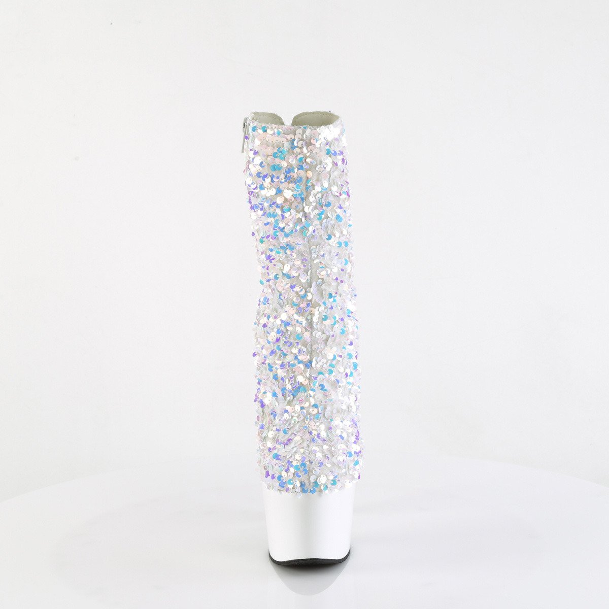 Pleaser Adore-1042SQ WMCSQ/W - Białe buty za kostkę na wysokiej platformie