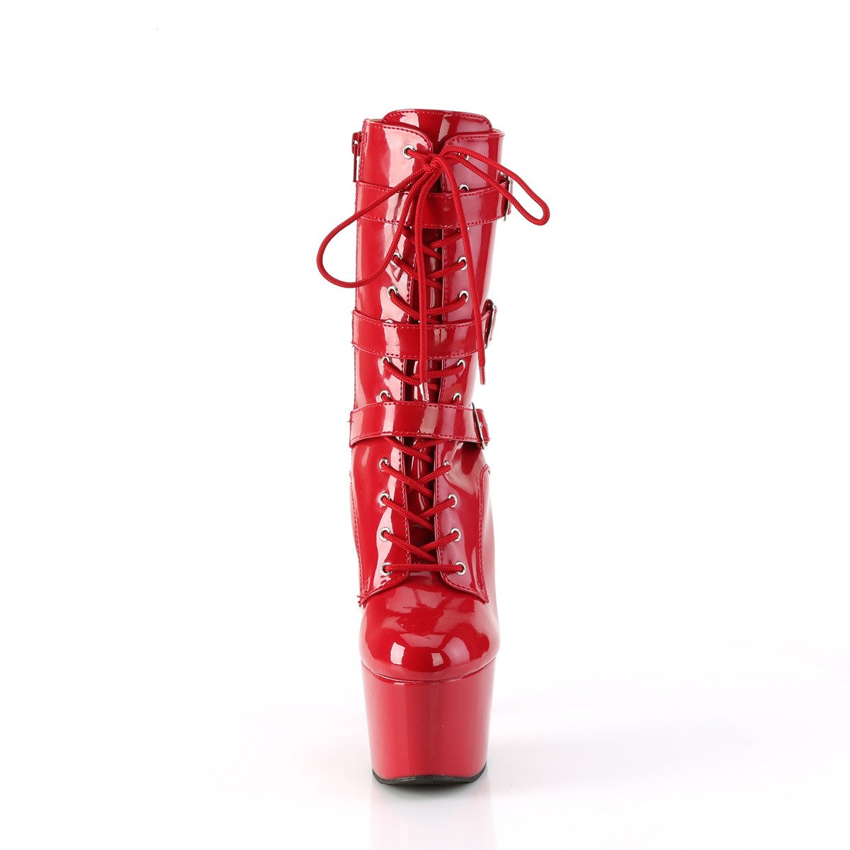 Pleaser Adore-1043 R/M - Błyszczące czerwone buty za kostkę na wysokiej platformie