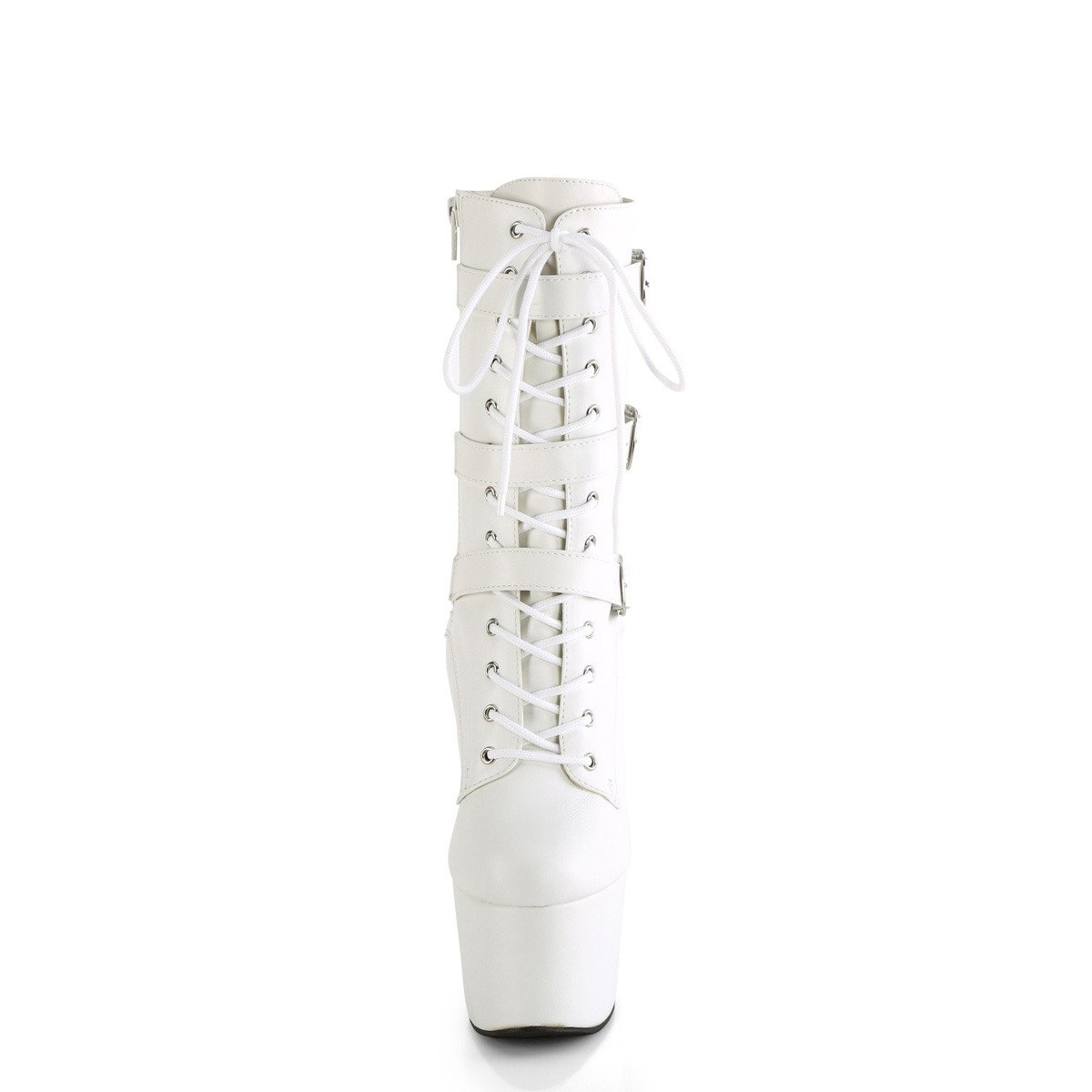 Pleaser Adore-1043 WPU/M - Białe buty za kostkę na wysokiej platformie