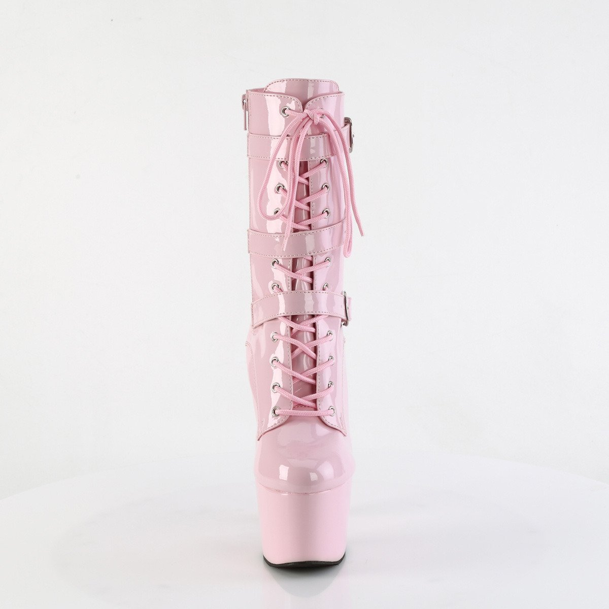 Pleaser Adore-1043 BP/M - Błyszczące różowe buty za kostkę na wysokiej platformie