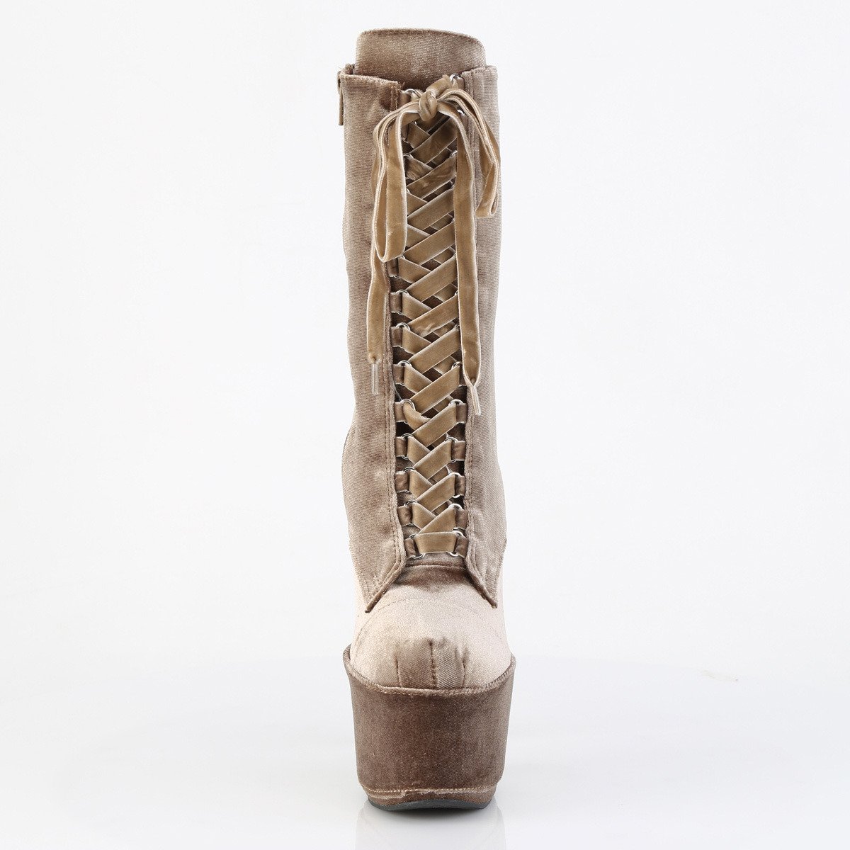 Pleaser Adore-1045VEL K/M - Brązowe buty za kostkę na wysokiej platformie