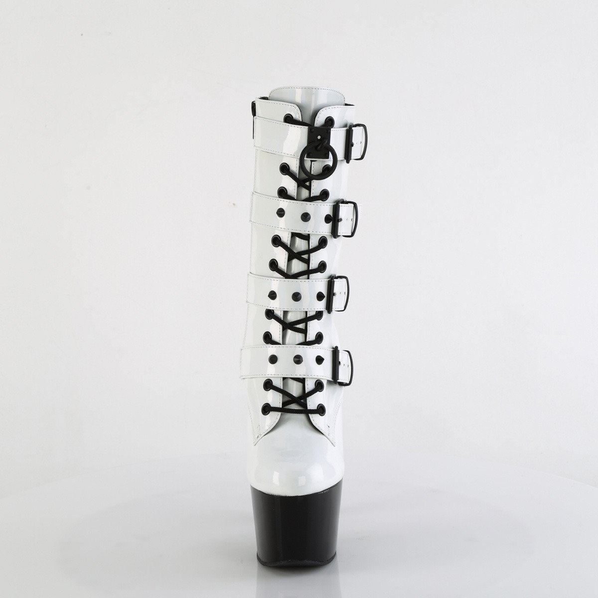 Pleaser Adore-1046TT WHG/B - Błyszczące białe buty za kostkę na wysokiej platformie