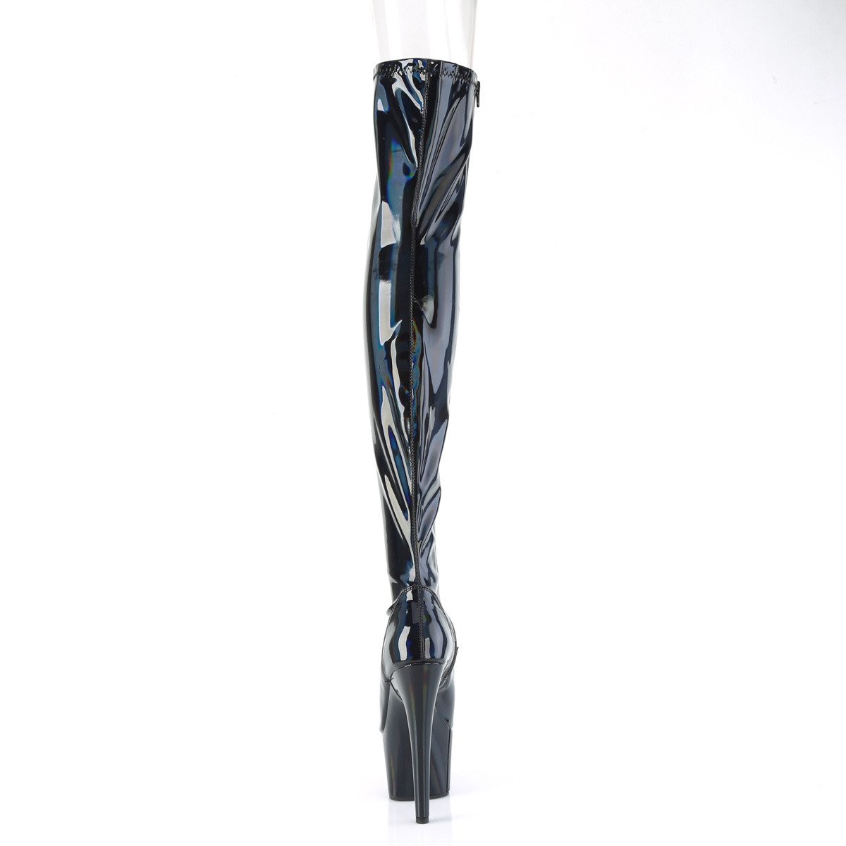 Pleaser Adore-3011HWR BHG/M - Błyszczące czarne botki z odkrytymi palcami na wysokiej platformie