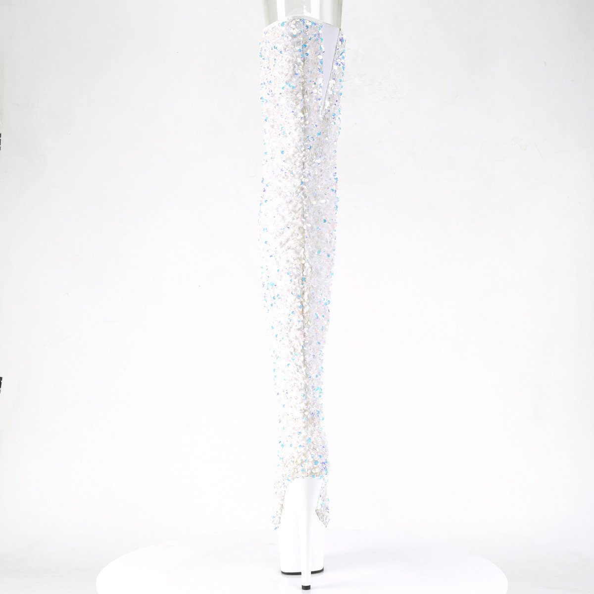 Pleaser Adore-3020 WSQ/M - Białe kozaki za kolano na wysokiej platformie